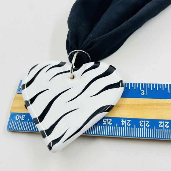 Handmade Puebla Mexico Ceramic Heart Pendant Necklace Scarf Zebra Tiger Stripes - Picture 6 of 6